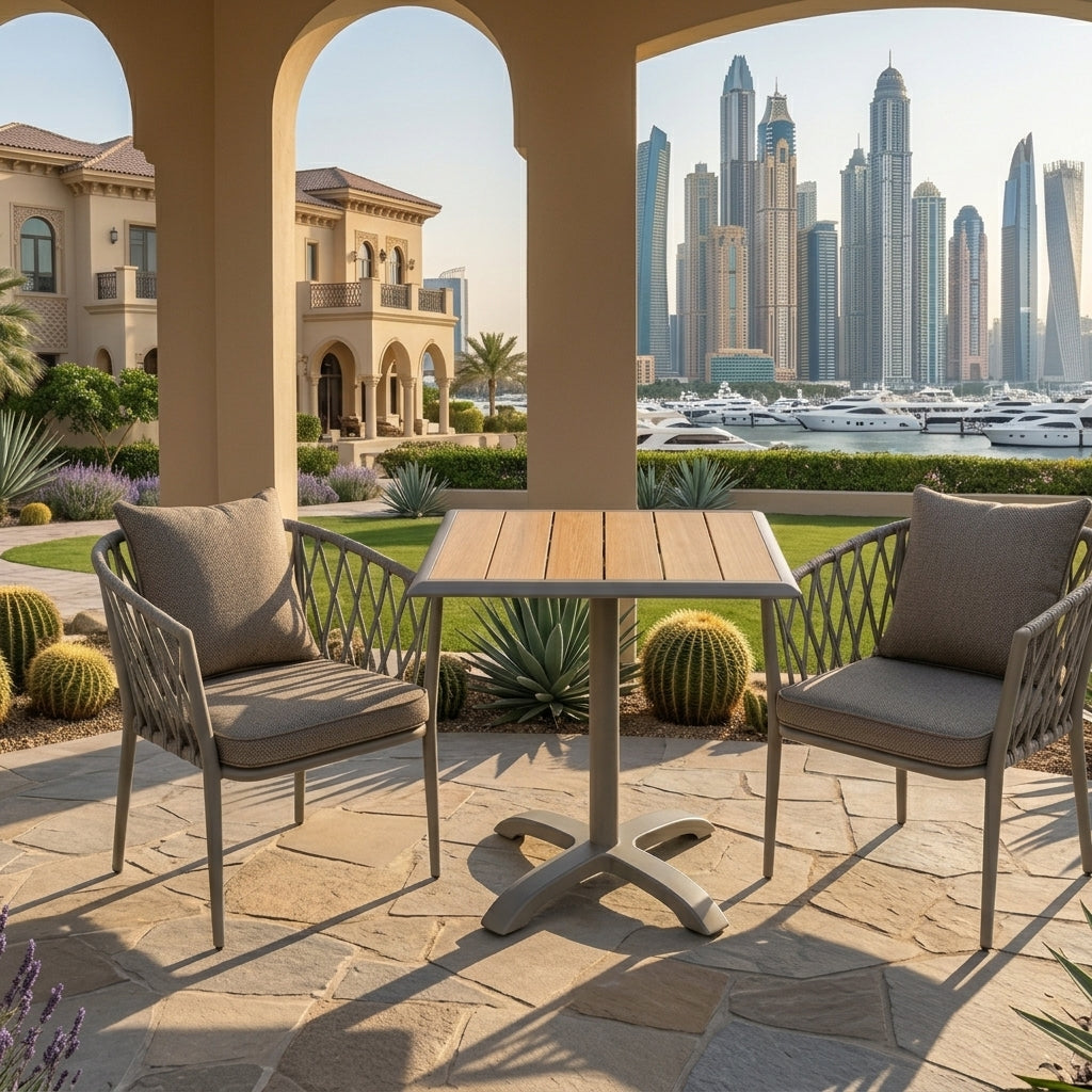 3-Piece Bistro Dining Set | All-Weather Aluminum Chairs with Cushions & WPC Table
