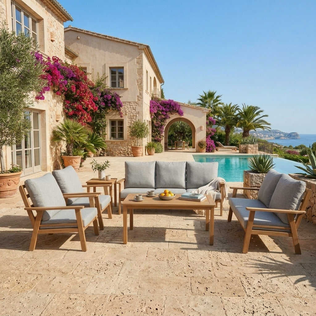 RAL Aluminum Outdoor Sofa Set with Cushions(Aluminum In Wooden Color )