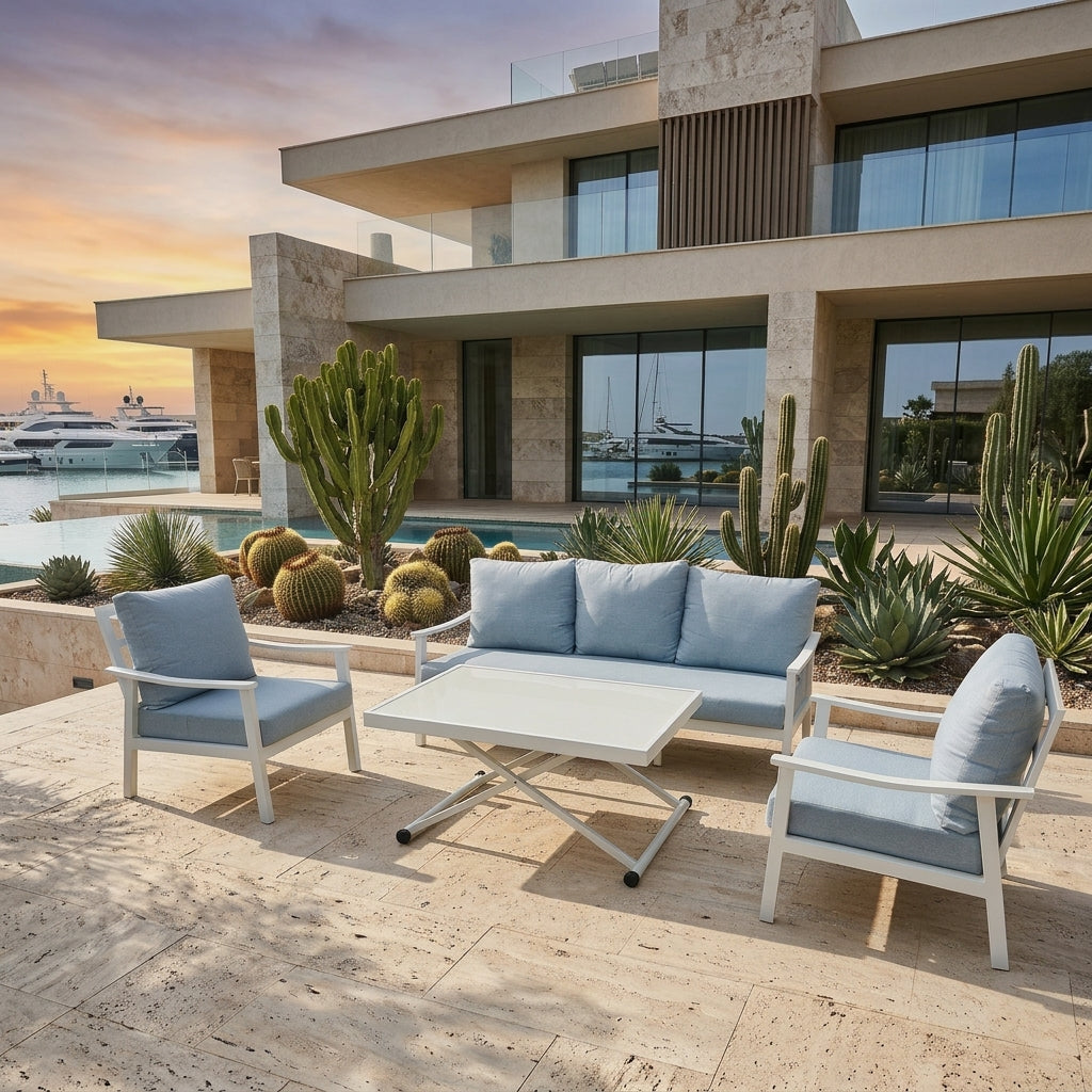 RAL Full Aluminum Outdoor Sofa Set with Adjustable Lift-Top Table