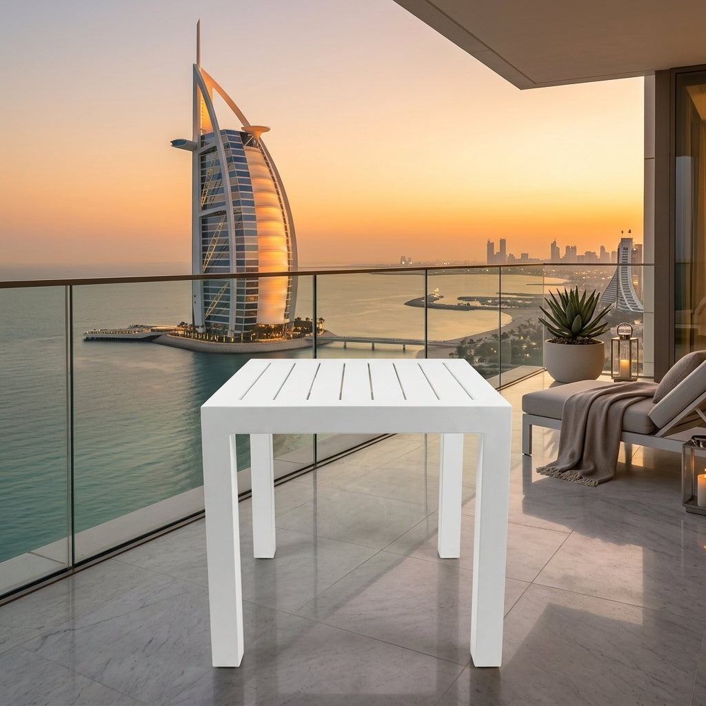 RAL Modern White Aluminum Outdoor Side Table – 42 x42cm