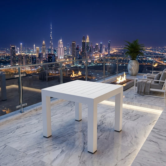 RAL Modern White Aluminum Outdoor Side Table – 60 x 60 cm