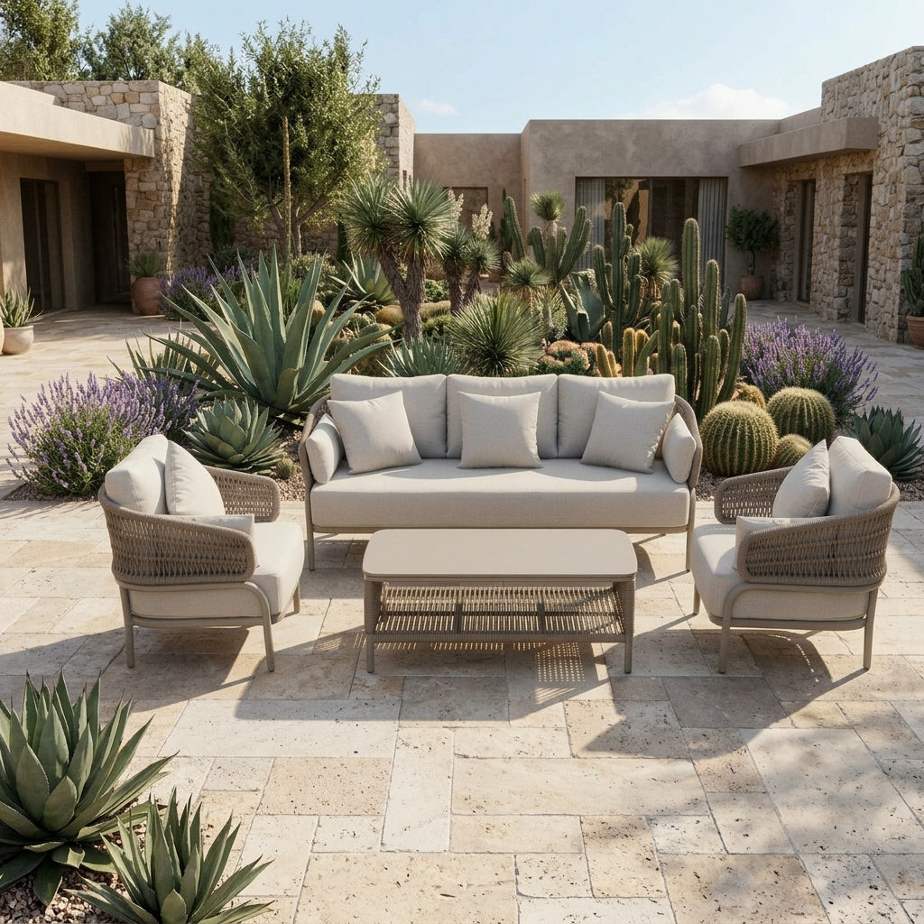 RAL Outdoor Comfort Collection – 5-Seater Patio Sofa Set with Soft Cushions-Grey