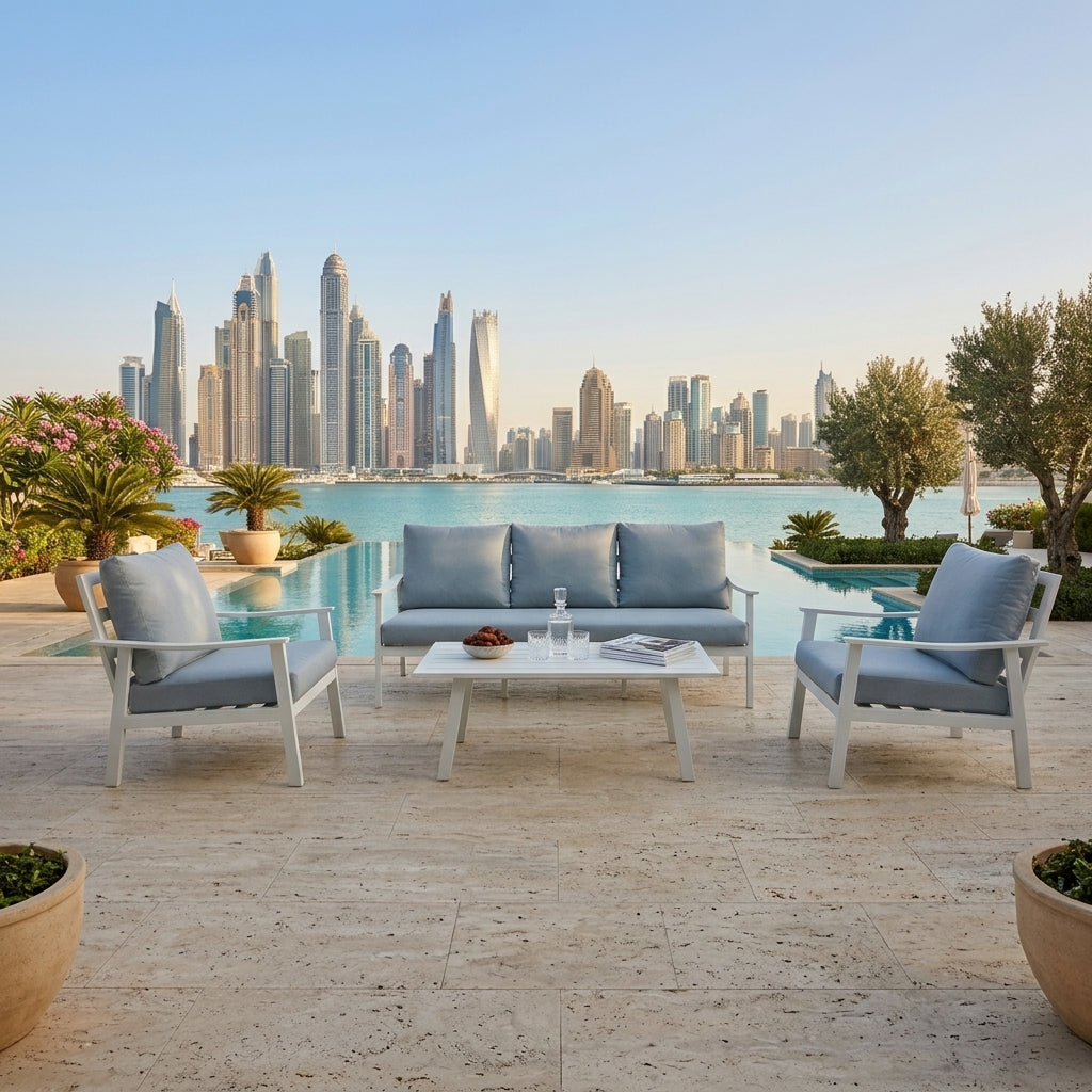 Luxurious White Aluminum Outdoor Sofa Set