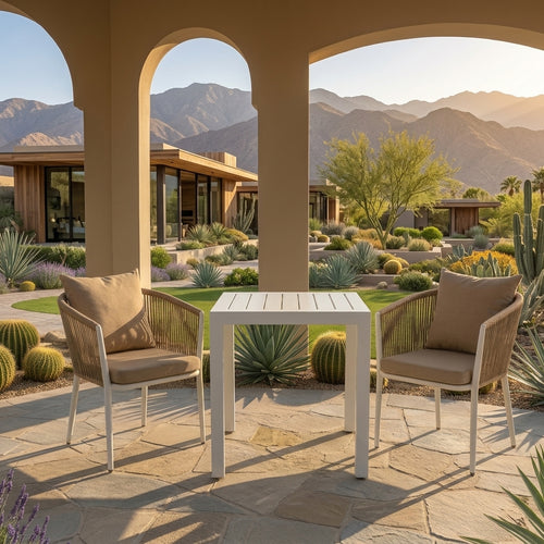 Modern 3-Piece Outdoor Bistro Set – 2 Woven Rope Chairs & Aluminum Coffee Table