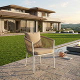 Modern Aluminum Frame & Woven Rope Outdoor Dining Chair with Waterproof Cushion-White