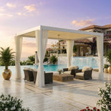 Modern Aluminum Louvered Pergola with Weather-Resistant Curtains-White(3x4m)