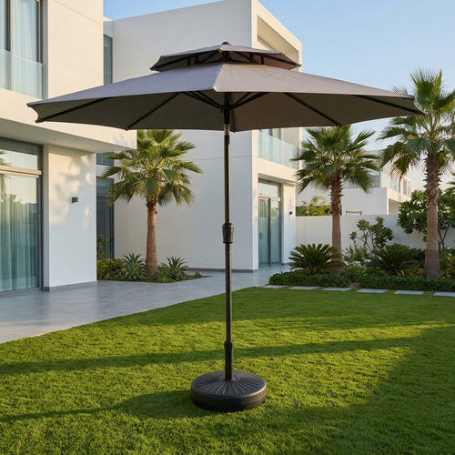 RAL 2.7m Premium Double-Roof Outdoor Patio Umbrella with 22L Refillable Base-Grey
