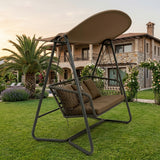 RAL 3-Person Outdoor Patio Swing – Weatherproof Aluminum & Woven Rope Garden Swing Chair with Canopy