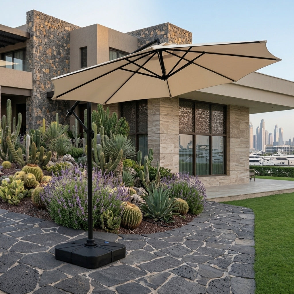 RAL 3.5m Round Cantilever Patio Umbrella with Fillable Water Base – Beige