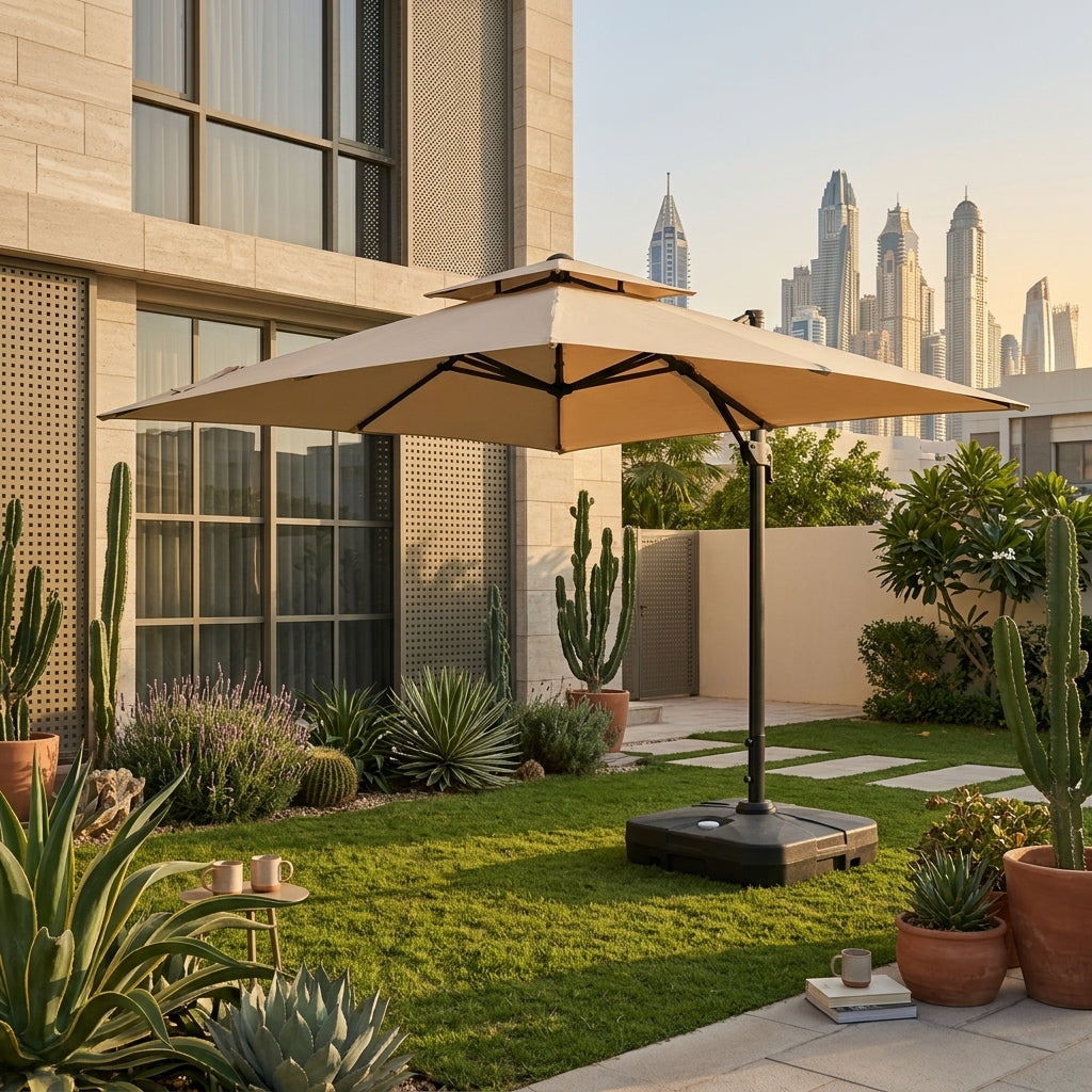 RAL 3x3M Cantilever Outdoor Umbrella with 130L Water Base – Premium Aluminum Garden Parasol