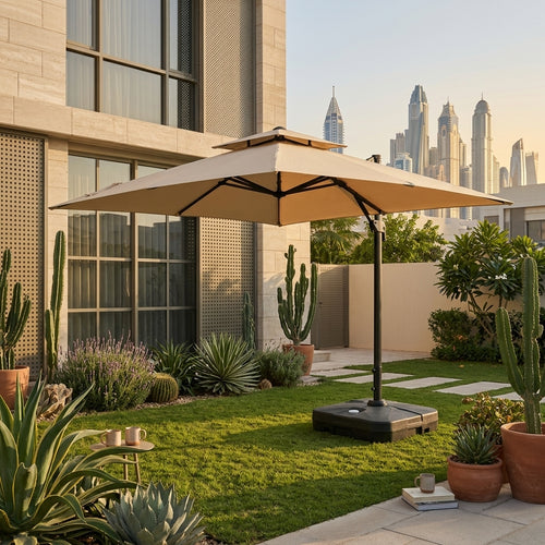 RAL 3x3M Cantilever Outdoor Umbrella with 130L Water Base – Premium Aluminum Garden Parasol