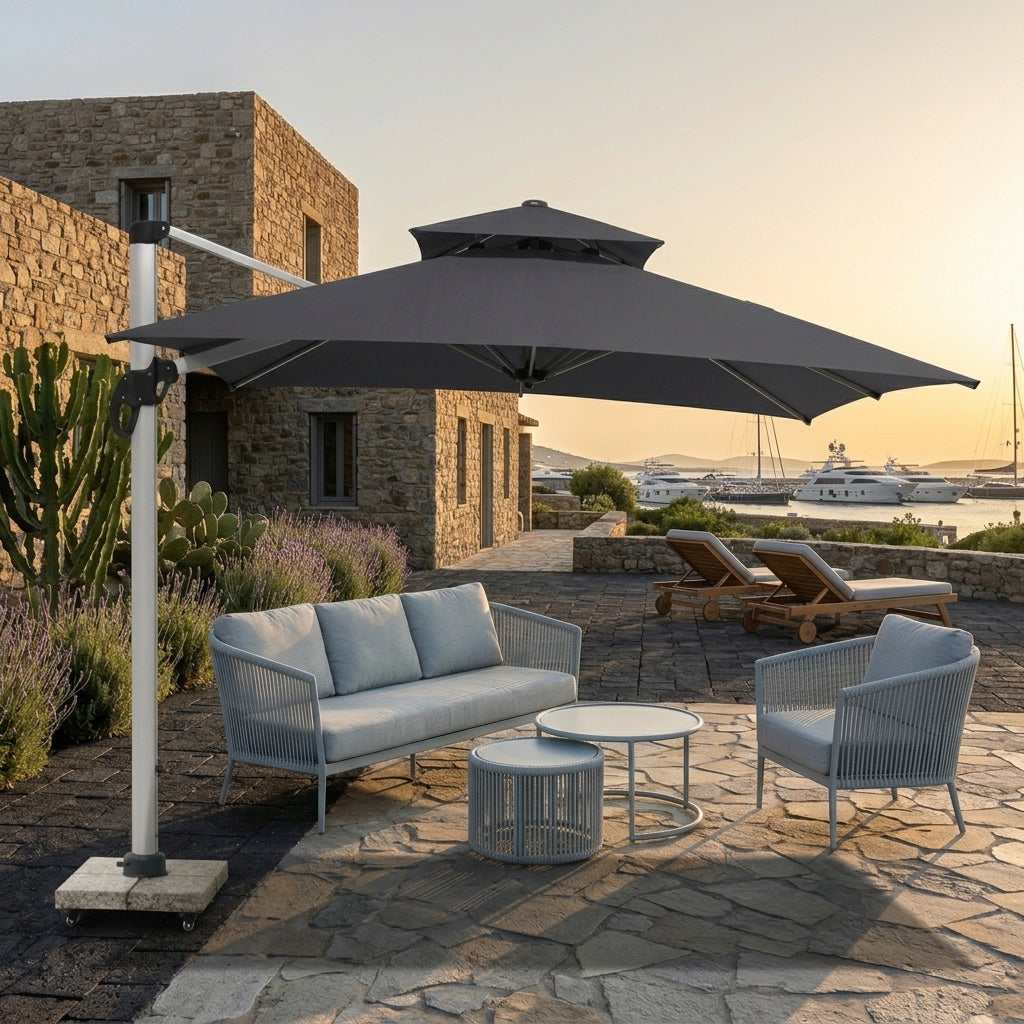 RAL 3x3m Cantilever Grey Umbrella with Marble Base Regular