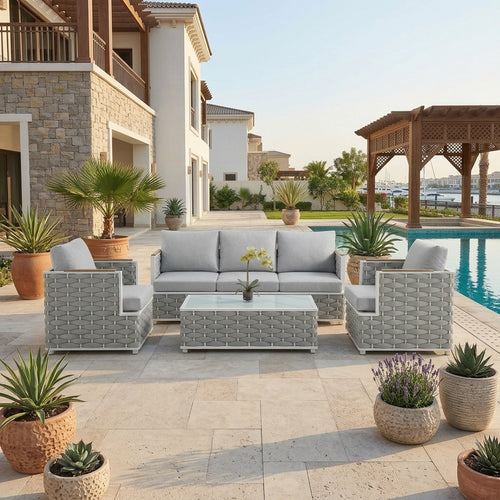 RAL 5-Seater Woven Rope Style Outdoor Sofa Set-Aluminum
