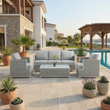 RAL 5-Seater Woven Rope Style Outdoor Sofa Set-Aluminum