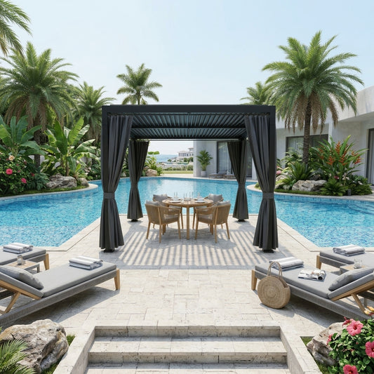 RAL Aluminum Pergola with Curtains – 3.0 x 2.7m(Black Color)