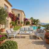 RAL Elite Outdoor Lounge Sofa Set with Premium Cushions & Wood Accents
