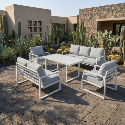 RAL Luxury 7-Seater Outdoor Aluminum Sofa Set with Plush Cushions- White