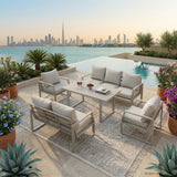 RAL Luxury 7-Seater Outdoor Aluminum Sofa Set with Plush Cushions in Khaki