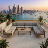 RAL Luxury Outdoor U-Shaped Sofa Set – Aluminum Frame with Wood-Finish - Weather-Resistant Cushions