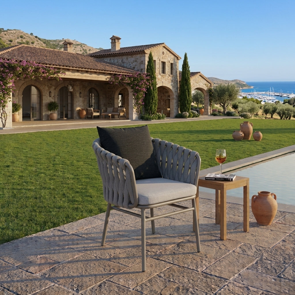 RAL Modern Outdoor Rope-Weave Dining Chair – Aluminum Frame & Weatherproof Cushions