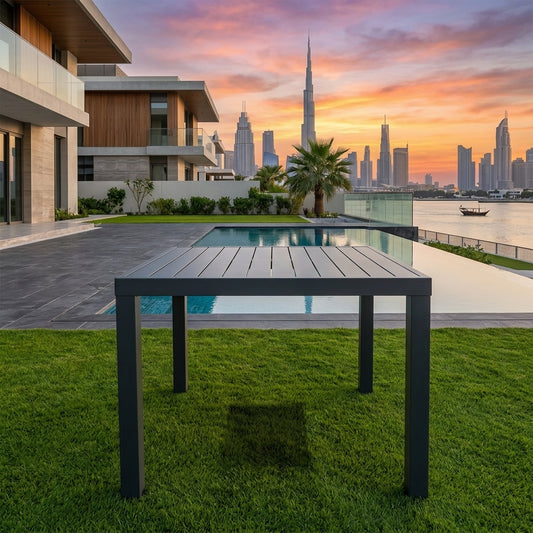 RAL Modern Outdoor Slatted Aluminum Dining Table-Dark Grey