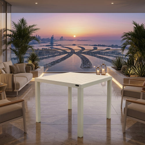 RAL Modern Outdoor Slatted Aluminum Dining Table-White