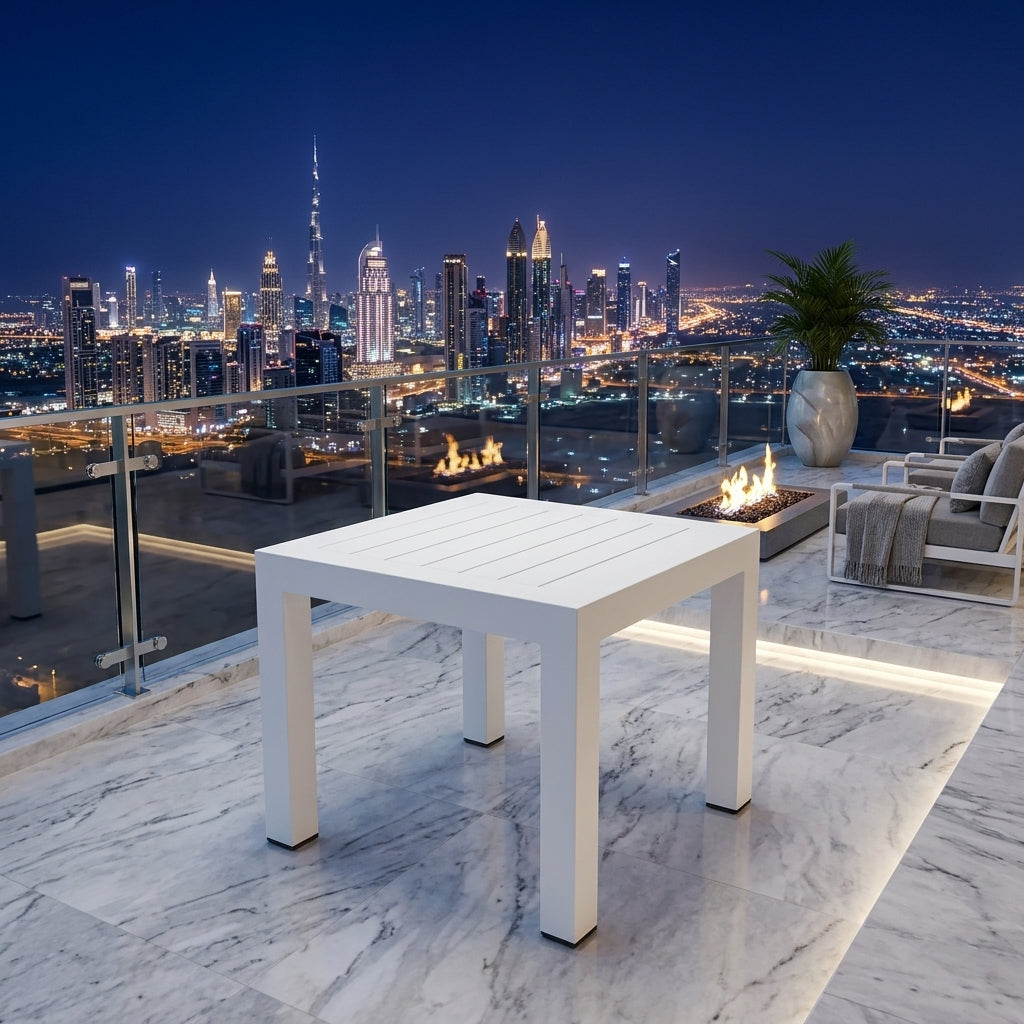 RAL Modern White Aluminum Outdoor Side Table – 60 x 60 cm