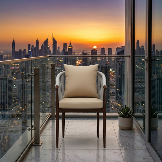 RAL Outdoor Aluminum Chair with Comfortable Beige Cushion-Wooden Color Frame