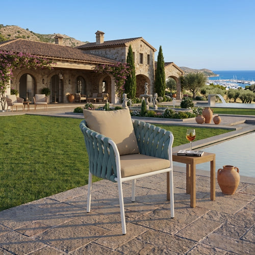 RAL Outdoor Dining Armchair – Modern Woven Rope & Weatherproof Aluminum