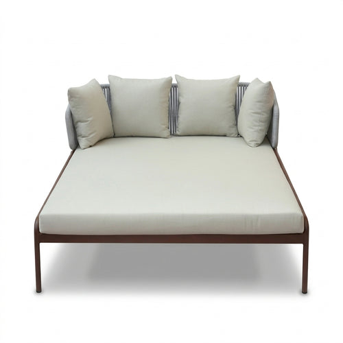 RAL Serenity Double Daybed with Wood-Finish Aluminum Frame & Off-White Cushions