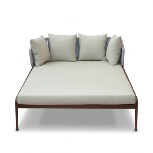 RAL Serenity Double Daybed with Wood-Finish Aluminum Frame & Off-White Cushions