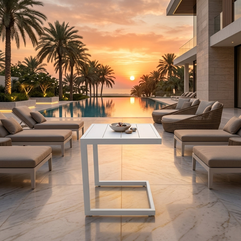 RAL White Aluminum Outdoor Rectangular Side Table